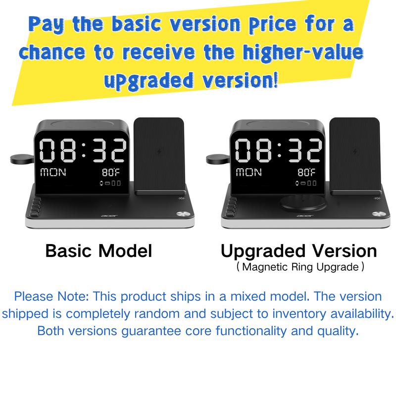 Acer 7 in 1 Wireless Charging Station with LED Night Light, Bluetooth Time Sync Clock & Temperature Display, USB-A & USB-C Ports – Compatible with iPhone, Android, Apple Watch & AirPods, Perfect Christmas & New Year Gift