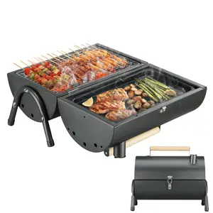 Portable Charcoal Grill Two Side Carbon Griller Mini Smoker Small BBQ Grill Outdoor for Travel Backyard Picnic Beach Wood Barbecue Grill fire pit