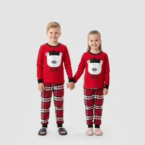 Red Plaid Boss Bear Christmas Pajama Set for Toddler and Kids Boys and Girls