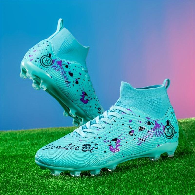 Youth Soccer Cleats High-Top Long Studs Training & Match Sports Shoes, Non-Slip, Abrasion-Resistant PU Upper, Fabric Inner, TPU Sole, Lace-Up Closure, with Camouflage Pattern for Boys, Suitable for Ages 14+, All-Season