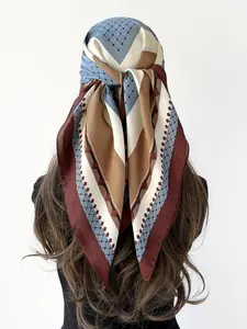 2026 New 90cm Silk Scarf, Simulated Satin Square Towel, High-End European Style Spring Summer Shawl, Women's Casual Fitted Scarf, Scarf Head Wrap