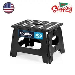Folding Step Stool - Sturdy Enough Collapsible Stool to Support Adults and Safe Enough (Black - 9 Inch)