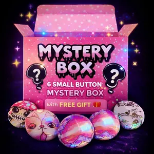 Mystery Small Six Button Pack - Unique Handmade Buttons with Glittery Soft Pink Alt Vibes & Cute Designs for Bags Jackets Lanyards WLW