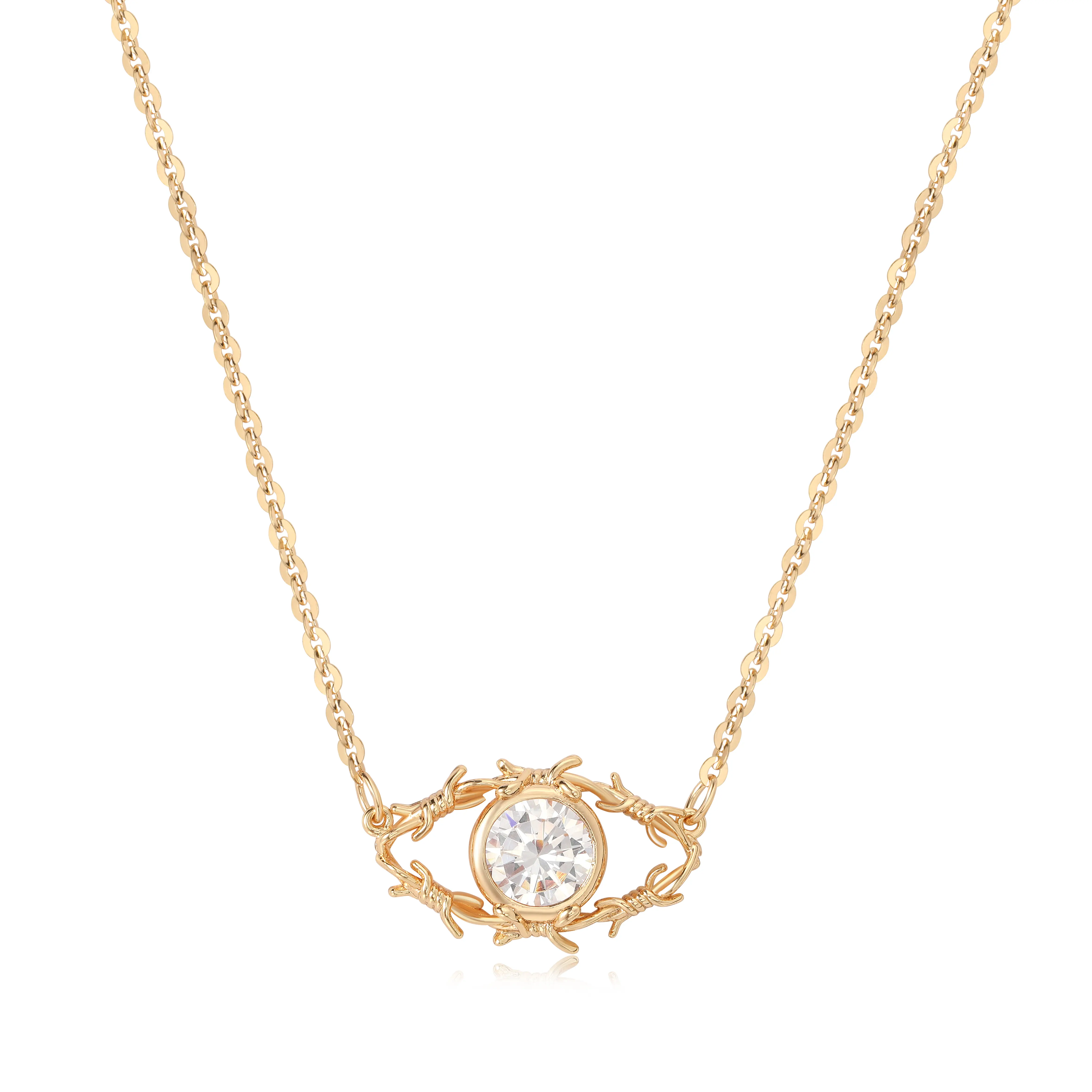Fettero Gold-Plated Evil Eye Necklace for Women, Trendy Thorn Branch Pendant with Sparkly Cubic Zirconia, Daily Protection Jewelry, Trendy Charms Necklace, Zirconia Chain Necklaces