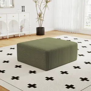 27.55'' Inch Oversized Ottoman for Couch Corduroy Upholstered Footrest with Compressed Memory Foam Modular Sectional Cloud Pouf No Assembly Required DIY Combination Green
