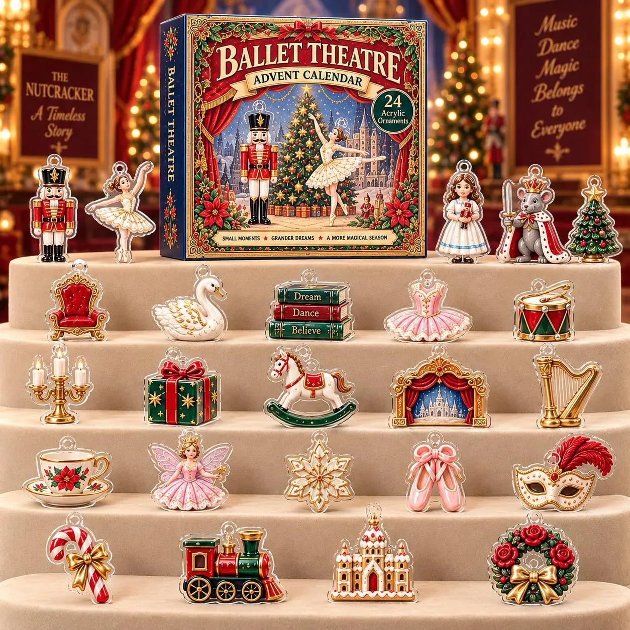 Ballet Advent Calendar 2026, 24 Day Christmas Countdown Box, Acrylic Nutcracker Ballet Ornaments, Ballerina Gift & Holiday Decor