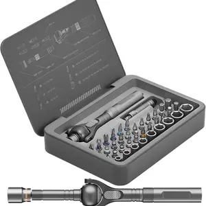 40 in 1 Magnetic Ratchet Screwdriver Set, Multi Bit Screwdriver Kit with 180° Adjustable Handle, S2 Bits and CR-V Socket Sets, Portable Tools for Computer, Electronics, Bike and Home Repair