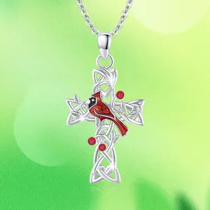 Cardinal Bird Cutout Cross Fashion Necklace Birthday Christmas Gift for Family and Friends