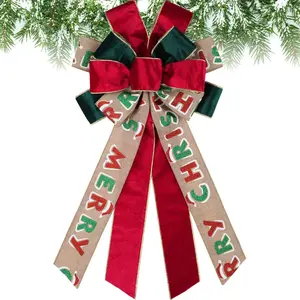 Large Velvet Christmas Bow Red & Green Wreath and Door Decor 20.87 x 11.42 Wired Velvet Ribbon for Festive Decorations