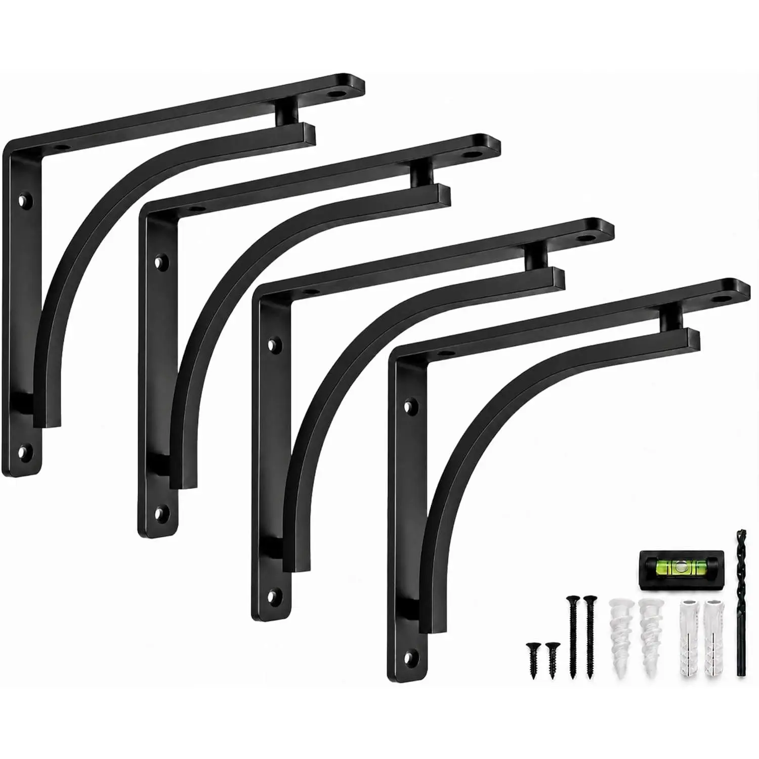 Classic Black Heavy Duty Shelf Brackets 10 inch by  - L Bracket, Wall Mounted Support, Shelving Metal Bracket, Decorative Shelf Brackets, with Hardware Included, Set of 4