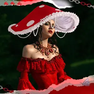 Mushroom Hat Renaissance Medieval Costume Cosplay Halloween Victorian Fairy Accessories With Bead Lace Brim Cap Cute Design, Comfy Fit-Perfect For Parties, Photo Shoots, Fairs.Elevates Festive Fairy/Medieval Looks!