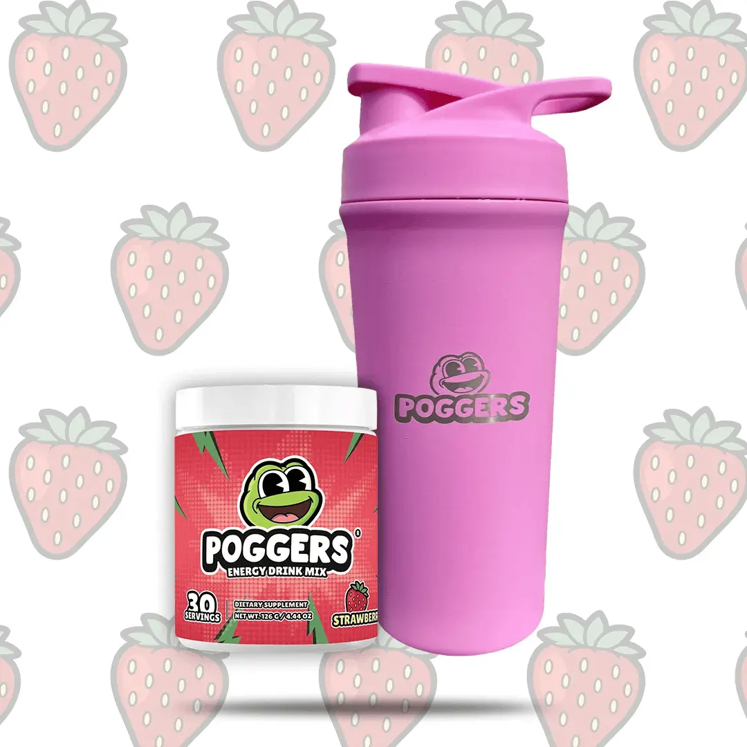 Pink Stainless Steel Shaker & Strawberry Energy Bundle
