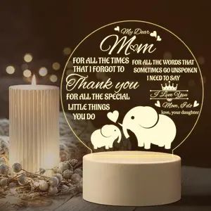 Elephant Pattern Acrylic Night Light, 1 Count USB Plug LED Bedside Lamp, Ideal Thanksgiving Birthday Gifts for Mom, Led Ambient Light