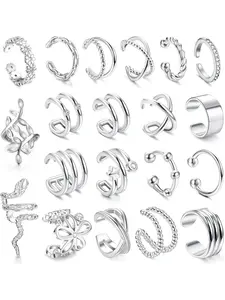 20Pcs Single Ear Cuffs Earrings for Women Non Piercing Ear Cuff 14K Gold Plated Flower Cz Helix Cartilage Cuff Earrings Clip on Wrap Earrings for Women