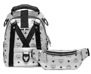 Pre-owned MCM Coated Canvas Backpacks Women's Berlin Silver Metallic Mini Backpack