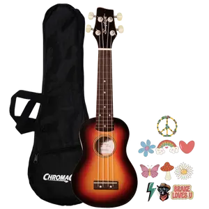 Sawtooth Sunburst Basswood Soprano Ukulele w Gig Bag and Official Brake Stickers