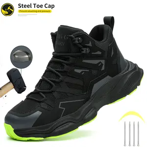 Safety Shoes Steel Toe Work Boots Breathable Puncture Proof Sport Work Sneakers Comfortable Construction Security Boots non-slip wear resistant Black Closed