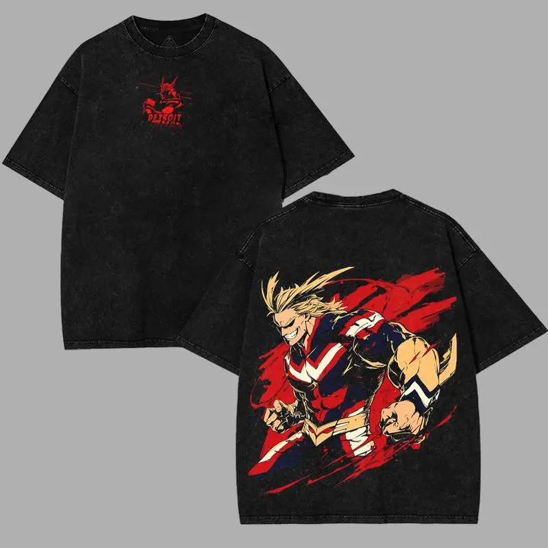 All Might x plus ultra My hero academia v3 Anime Manga 2 sided Washed T-shirt Menswear Soft graphic tee