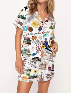 Stars Hollow Satin Pajama Set for Women, Gilmore Girls Inspired Silky Sleepwear, Cozy Holiday Lounge Outfit, Cute Gift Idea