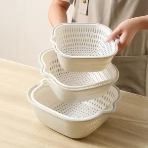 Kitchen Strainer Bowl Set, 6 Counts/set Double Layer Fruit & Vegetable Washing Drain Basket, Household Kitchen Utensils & Gadgets