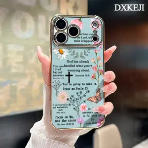 Soft TPU Phone Case for iPhone 17 15 Pro Max 16 14 Plus 13 12 11 Bible Verses Collage Electroplating TPU Anti-Slip Bumper Shockproof Cover Gift