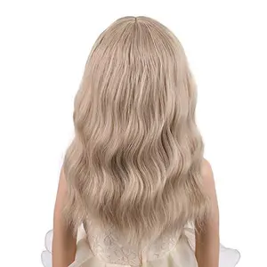 Blonde Wig for Kids Short Wavy Wig with Bangs Flaxen Blonde Synthetic Girls Cosplay Halloween Party Costume Wigs Comfortable Fit