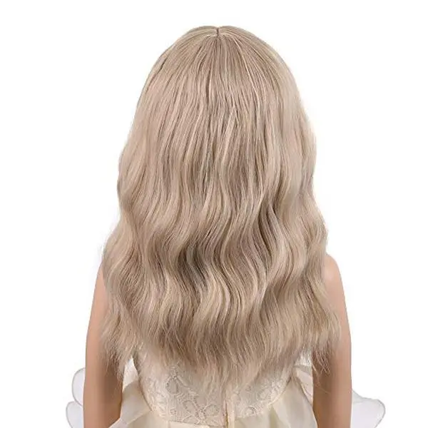 Blonde Wig for Kids Short Wavy Wig with Bangs Flaxen Blonde Synthetic Girls Cosplay Halloween Party Costume Wigs Comfortable Fit