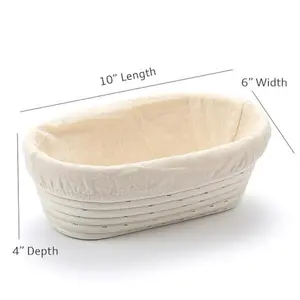 Saint Germain Bakery Premium Round Bread Banneton Basket with Liner - Perfect Brotform Proofing Basket for Making Beautiful Bread (10 inch Oval)