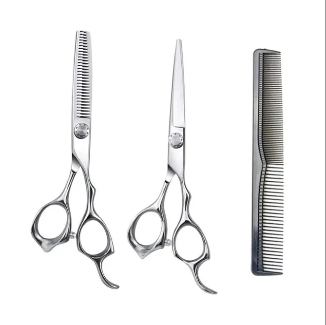 3Pcs Professional Hair Cutting Shear Set, Premium Stainless Steel Salon Flat & Teeth Hair Scissors with Hair Comb for Salon & Home DIY Haircut