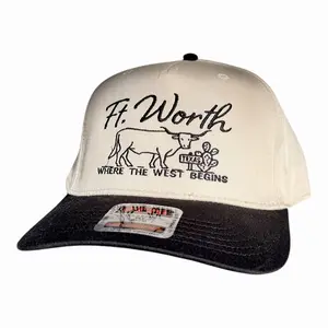 Fort Worth "Where the West Begins" Hat  Natural & Black Otto with Texas Longhorn & Prickly Pear Design