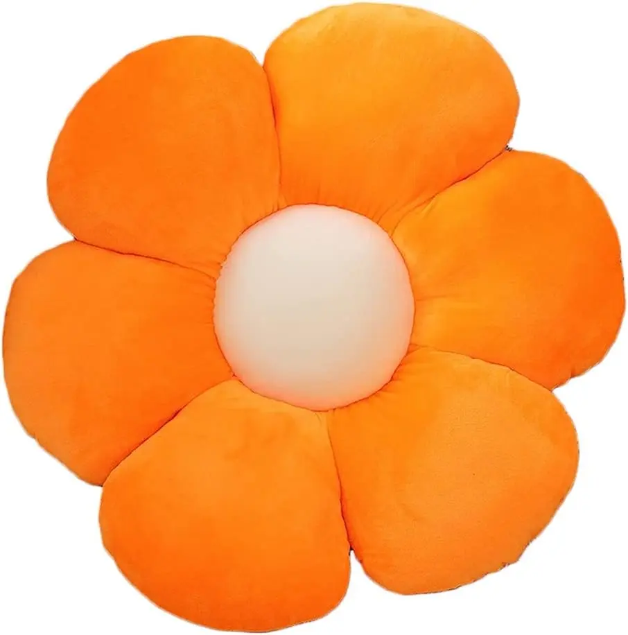 Round Flower Plush Texture Throw Pillow, Floor Seating Cushion Toy for Reading Room & Watching TV (19.7 in, Orange)