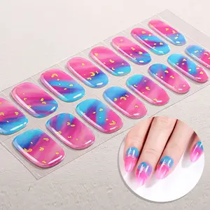 16 Tips Semi-Cured Gel Nail Strips, Gradient Cat Eye Self-Adhesive Full Set, UV Lamp Required, Iridescent Glitter, Easy Apply & Remove, DIY Nail Art Kit