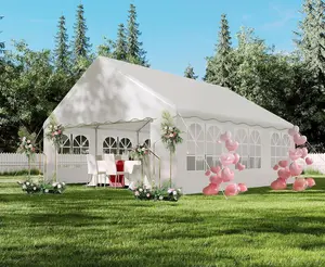 20'X20' Party Tent with Removable Sidewall Windows, Outdoor Heavy Duty Wedding Gazebo, Event Shelter Wedding Canopy Tent for Parties Carport BBQ, White & Wave Edge