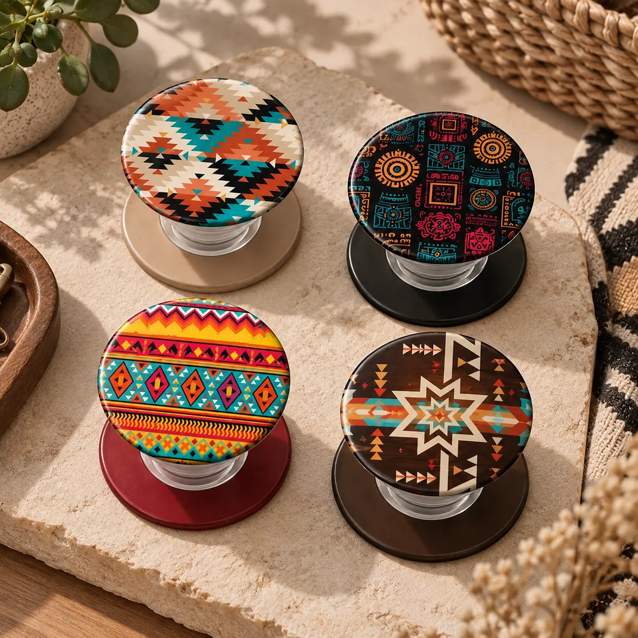 Boho Tribal Magnetic Phone Grip, Southwestern Phone Stand, Aztec Style Pattern Phone Holder, Western Nomad Accessory Gift for Him