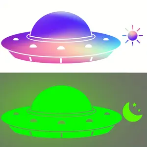 Alien Spacecraft Cartoon Silhouette Night Light Sticker - Vibrant and Colorful Glowing Sticker Suitable for Motorcycles,Electric Vehicles, and Cars - Self-adhesive Safety Warning Sticker, Unique Space Design, Vehicle Night Light, Fantasy Themed Decoration