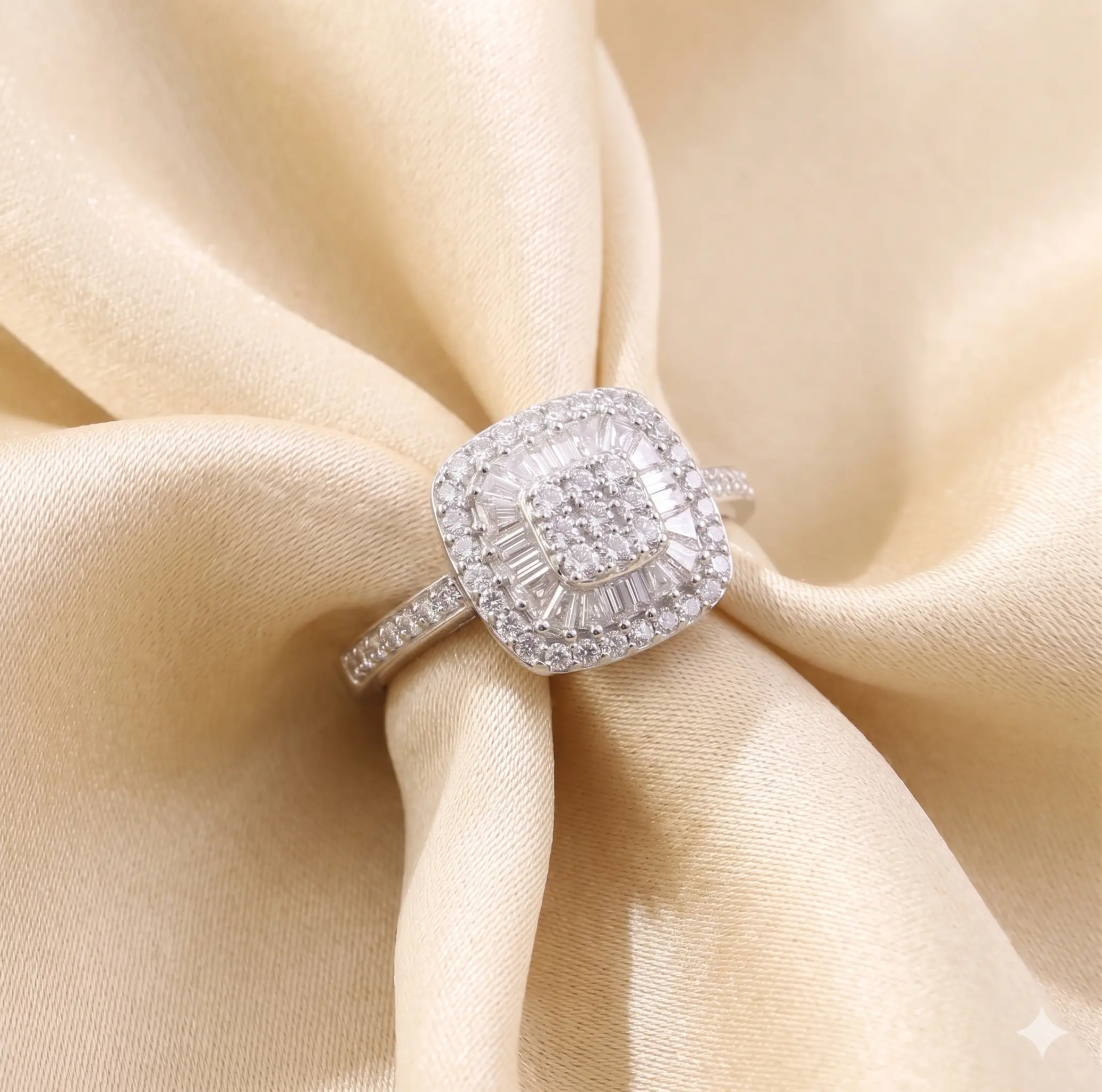 DiamondCelebritees Square 925 White Silver 1.00ct VVS 'D' Baguette Moissanite Rings Womens Size 7