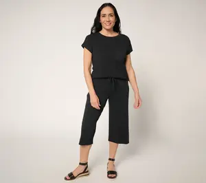 AnyBody Petite Cozy Knit_Top and Wide Leg Capri Set