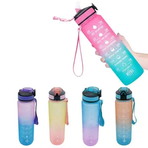 Motivational Water Bottle With Straw and Time Markers 32 oz BPA-Free Tritan Bottle Easy Flip Top Cup Holder Fit for Gym Office Outdoor