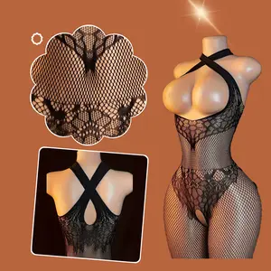 Crossover Mesh Crotchless Bodystocking – Sexy Breastless, High-Waist Design Fabric Fit