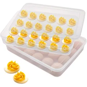 2 Pack Deviled Egg Containers with Lid,Stackable Plastic Egg Holder for 48 Eggs,Clear Egg Storage Carrier for Fridge,Easter,Thanksgiving Party Kitchen Supplies