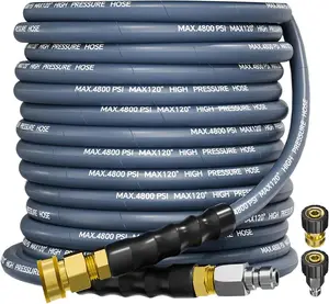 4800PSI Pressure Washer Hose 3/8"*50FT,Swivel Quick Connect,for Cold/Hot Water Max 248°F, Kink Resistant Steel Wire Braided,Flexible Durable Easy Use High Quality