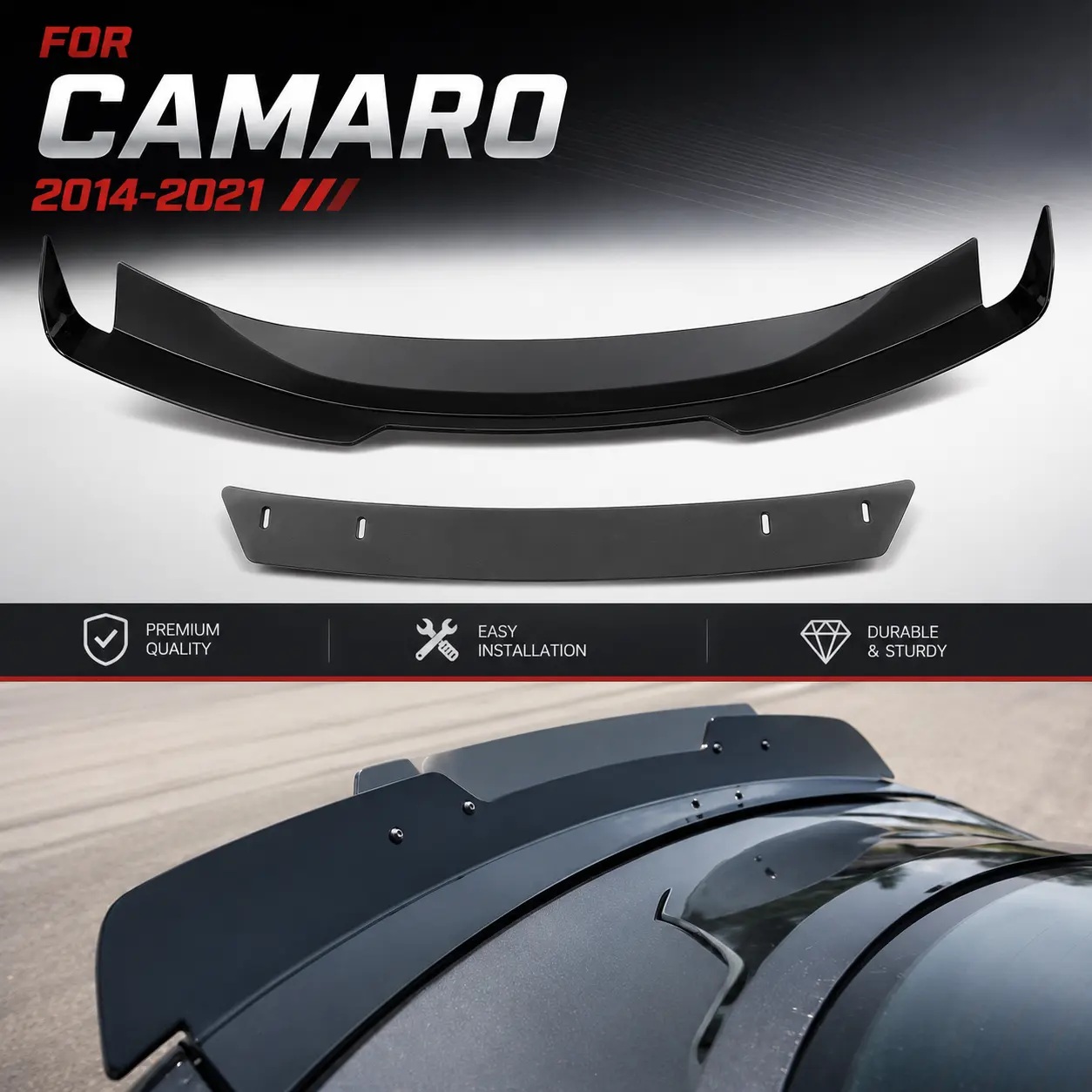 100% Brand New High-Quality Painted ABS Coated Rear Trunk Spoiler Wing Lip - 1 Wickerbill Highkick Spoiler for Chevrolet Camaro LT RS 2014-2021, Factory Style, Easy Install, Enhances Look (Gloss Black)