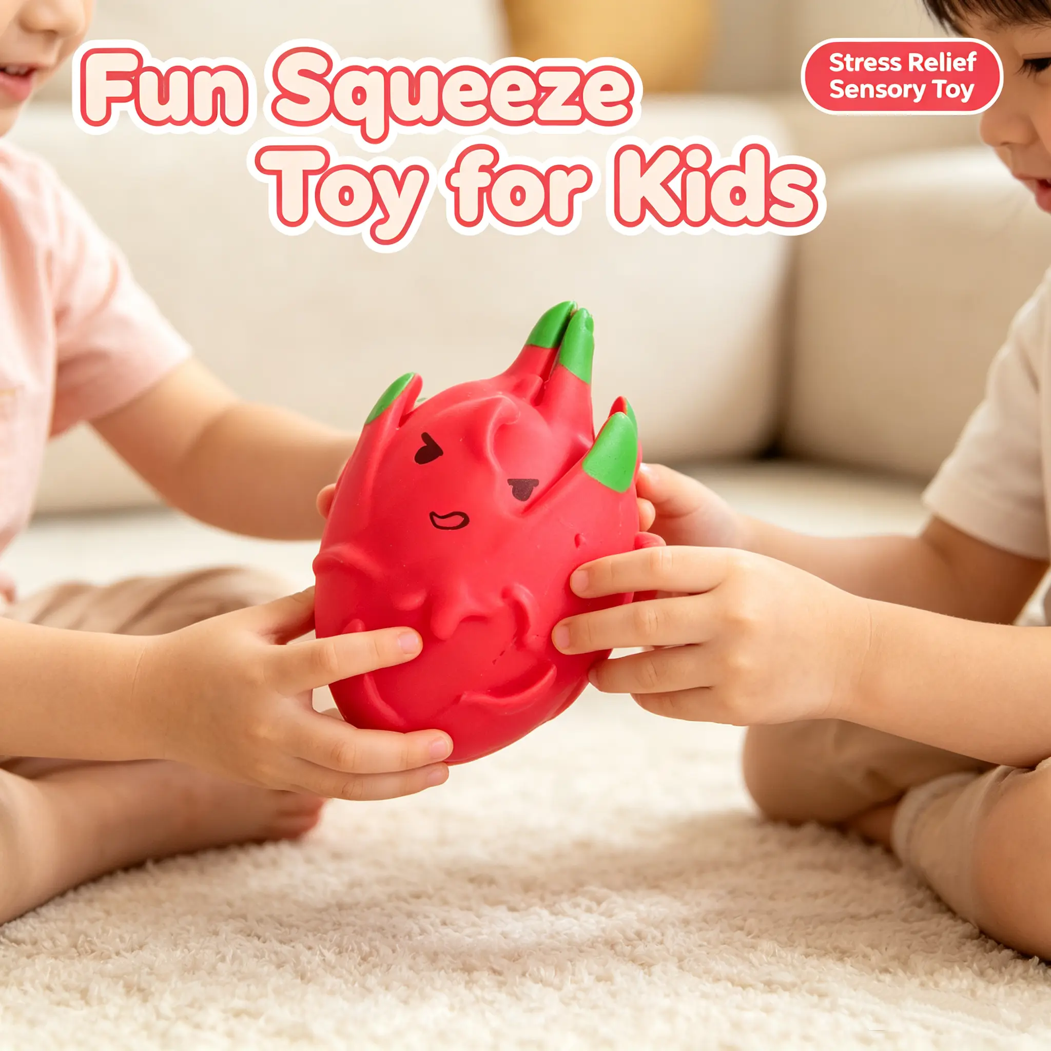Cartoon Angry Face Dragon Fruit Fluid Squishy Toy Kawaii Soft Squeeze Stress Relief Fruit Fidget Toy for Children