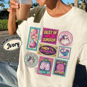 Dungeon Crawler Carl Book Stamps Comfort Colors Shirt, New Achievement T-shirt, Princess Donut Mongo Tee, Booktok Fantasy Book Shirt, Sci-Fi, Gift for Men, Gift for Women, Crew Neck T-shirt, Trending T-shirt