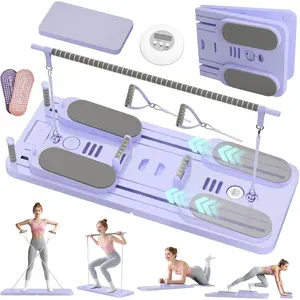 5 in 1 Pilates Board, Foldable Pilates Reformer Set with Resistance Bands, Portable Pilates Sliding Board, Trainer Machine for Home Workout, Ab, Core, Fitness, Exercise