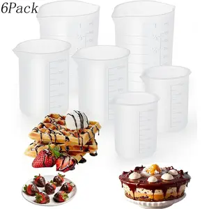 6 Pack Silicone Cups for Melting Chocolate,Reusable Measuring Chocolate Molds Cup Pot,Measuring Cups with Scale and Pouring Spout,for Strawberries, Cake Pops,Dishwasher Safe