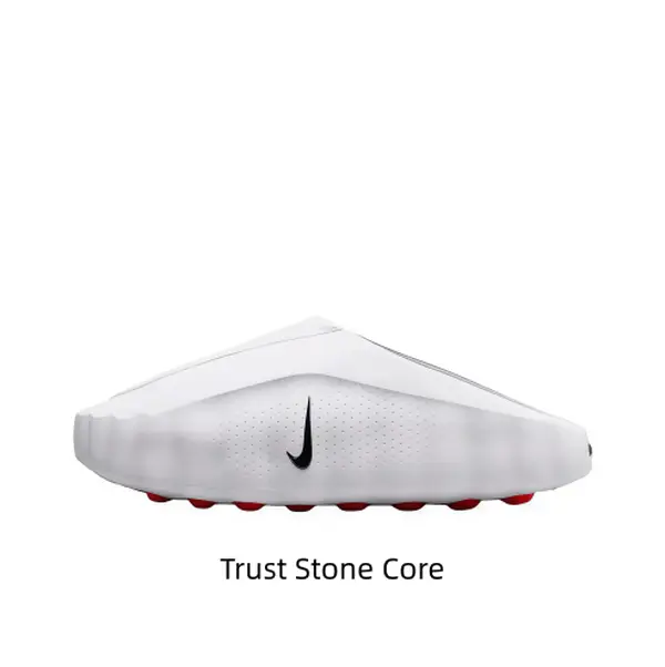 White Mule Slides, Red Cushioning Massage Outsole, Perforated Upper, Pre-Game Recovery Tech Slides