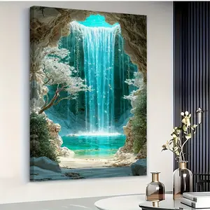 Stunning Canvas Artwork/Crystal Falls/Oil on Canvas/Poster/Wall Art/Living Area/Dining Space/Garage/Workplace/Pub/Patio/Decorative Art/Solid Wood Frame