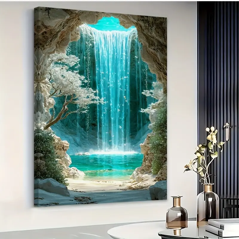 Stunning Canvas Artwork/Crystal Falls/Oil on Canvas/Poster/Wall Art/Living Area/Dining Space/Garage/Workplace/Pub/Patio/Decorative Art/Solid Wood Frame