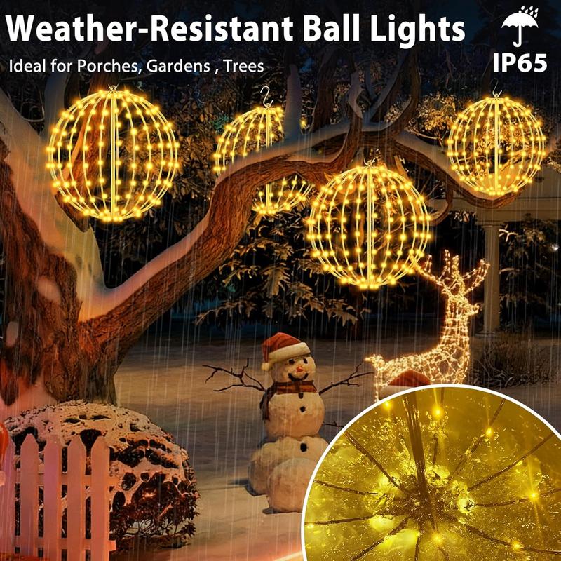 Foldable Large Christmas Ball Lights Diameter LED Decorative Balls Warm White 140 Bulbs Battery Powered 6 Hour Timer for Trees Hanging Strips Gardens Terraces Weddings